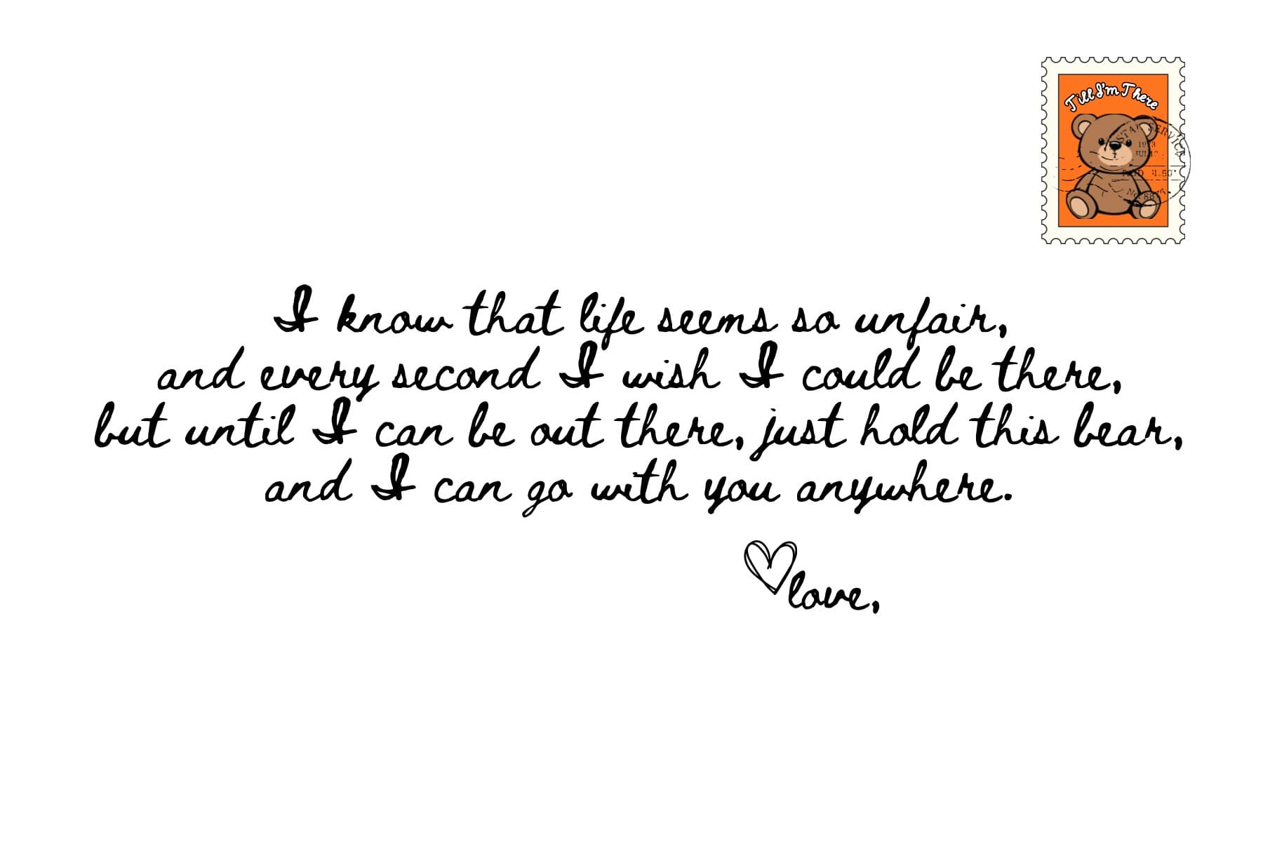 Back of a Till I'm There postcard with a handwritten message